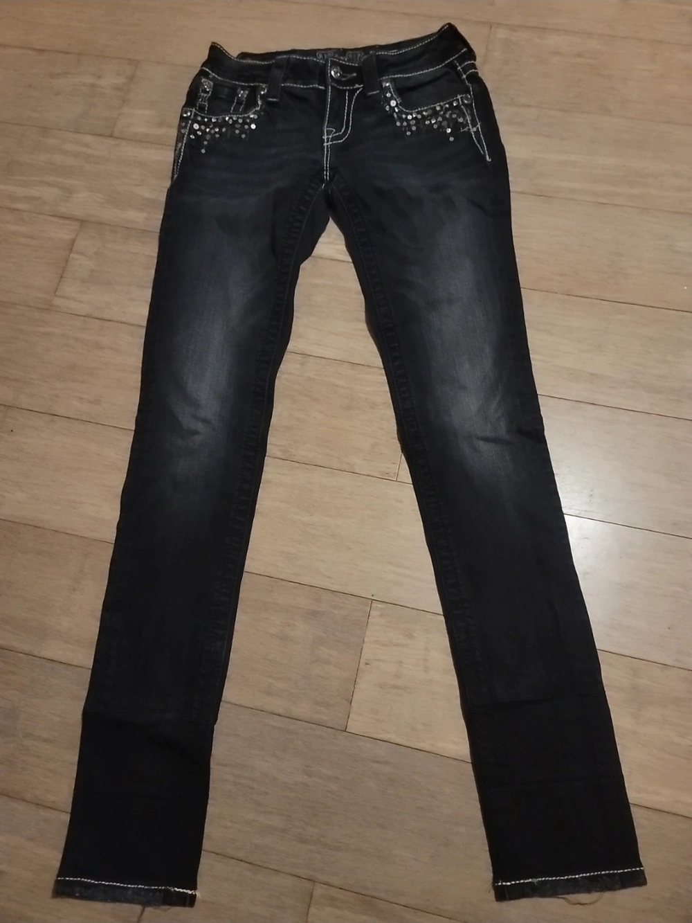 Miss Me Black Skinny Jeans with Rhinestone Pocket Trim